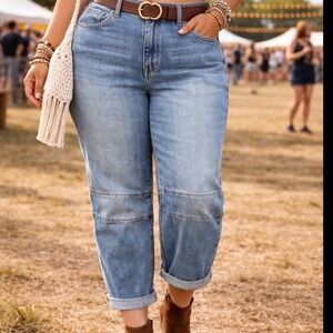 Shein High Waist Barrel Leg Jeans Medium Wash Seam Detail Balloon Pants Size xL